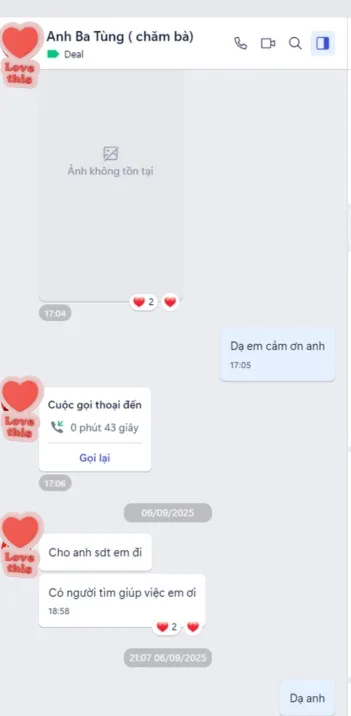 Tin nhắn Zalo anh Ba Tùng thuê người chăm bà tại TP.HCM giới thiệu người quen tìm giúp việc